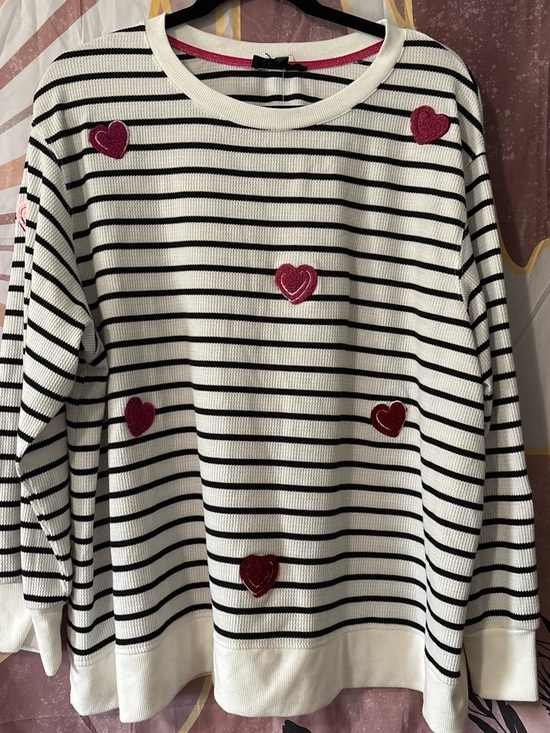 Jane and Delancey Sweaters - Jane and Delance 2x Striped Crewneck Sweater with Heart Appliqués embroidered